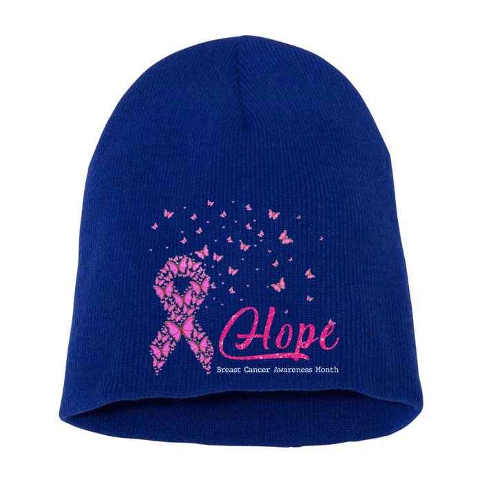 Hope Breast Cancer Awareness Ribbon Butterfly Pink Gift Short Acrylic Beanie