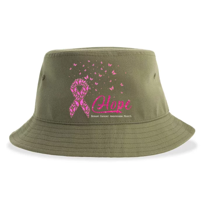 Hope Breast Cancer Awareness Ribbon Butterfly Pink Gift Sustainable Bucket Hat