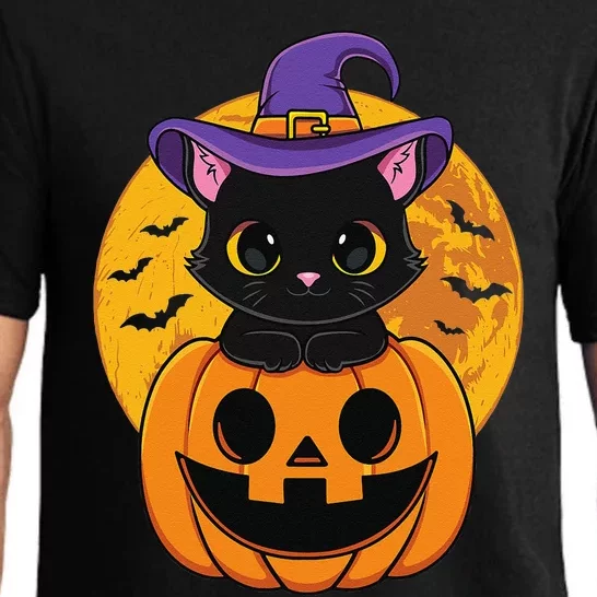 Halloween Black Cat Witch Hat Pumpkin For Pajama Set