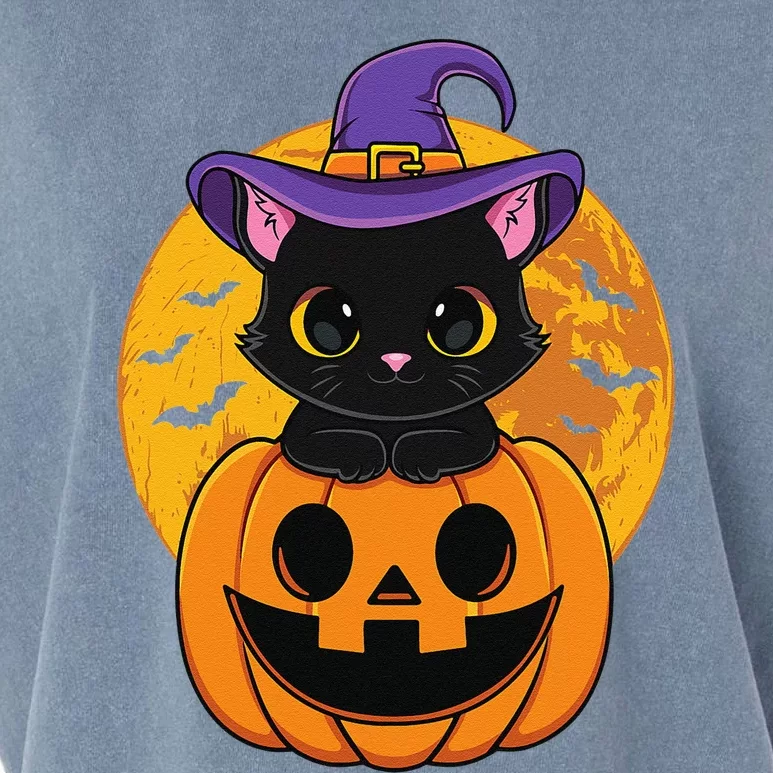 Halloween Black Cat Witch Hat Pumpkin For Garment-Dyed Women's Muscle Tee