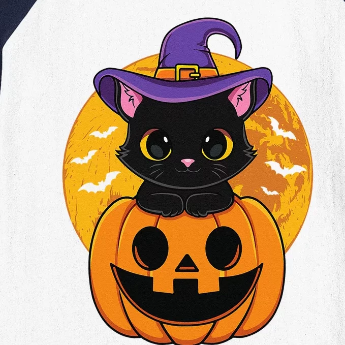 Halloween Black Cat Witch Hat Pumpkin For Baseball Sleeve Shirt