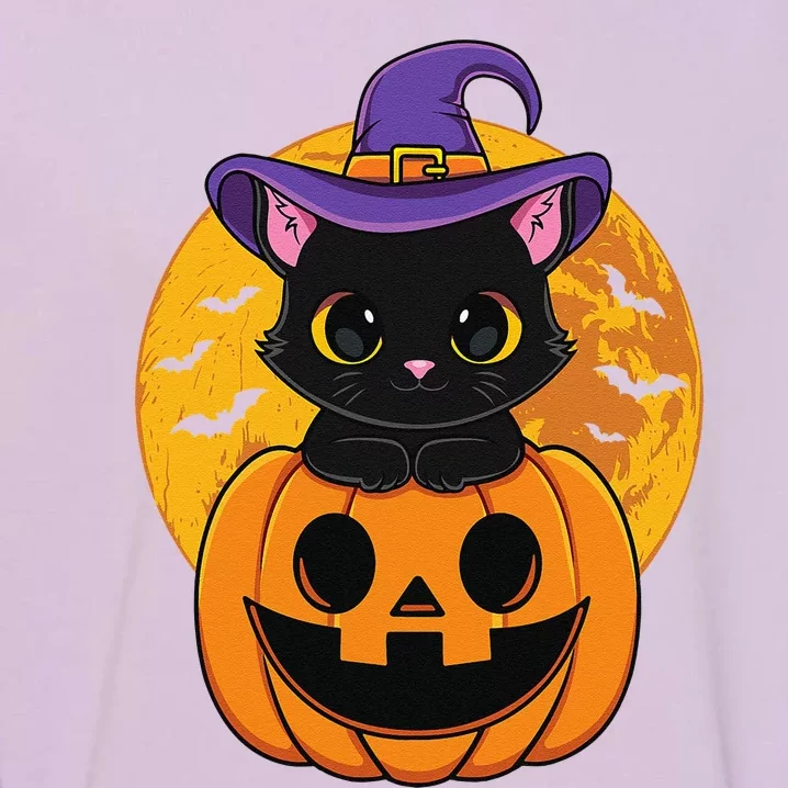 Halloween Black Cat Witch Hat Pumpkin For Garment-Dyed Sweatshirt