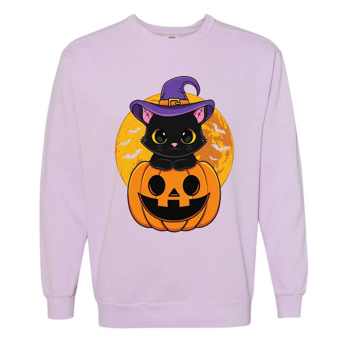 Halloween Black Cat Witch Hat Pumpkin For Garment-Dyed Sweatshirt