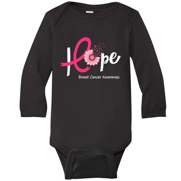 Hope Breast Cancer P.I.N.K Ribbons Sunflower Baby Long Sleeve Bodysuit