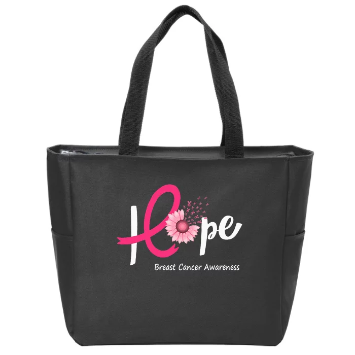 Hope Breast Cancer P.I.N.K Ribbons Sunflower Zip Tote Bag