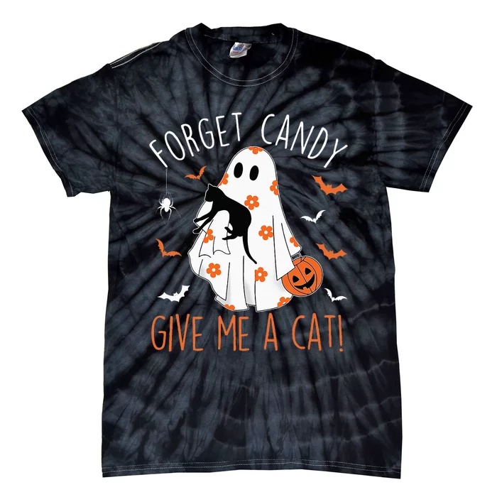 Halloween Black Cat Forget Candy Give Me A Cat Kids Tie-Dye T-Shirt