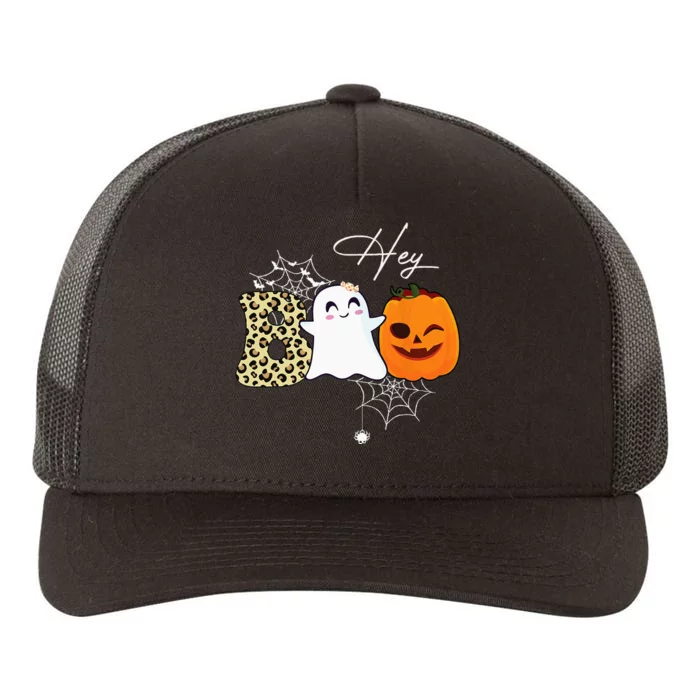 Hey Boo Cute Ghost Pumpkin Face Halloween Yupoong Adult 5-Panel Trucker Hat