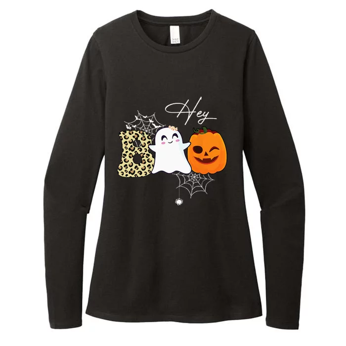 Hey Boo Cute Ghost Pumpkin Face Halloween Womens CVC Long Sleeve Shirt