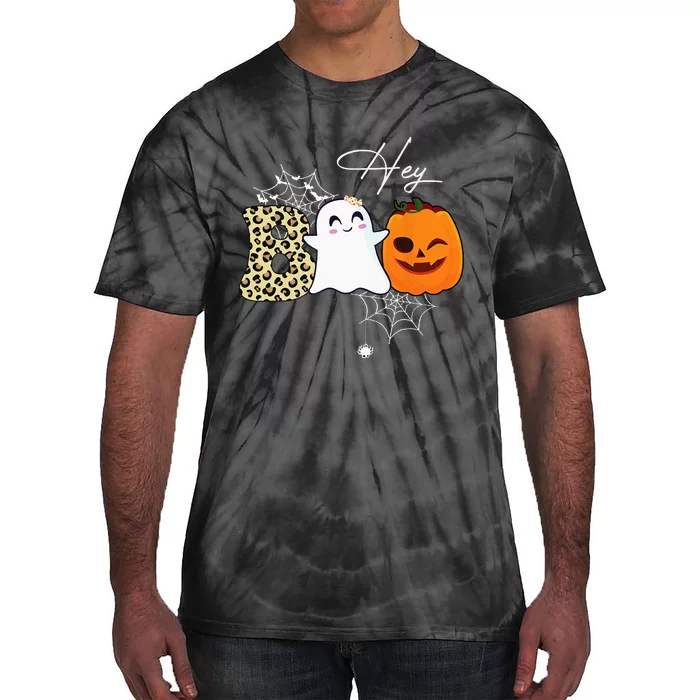 Hey Boo Cute Ghost Pumpkin Face Halloween Tie-Dye T-Shirt