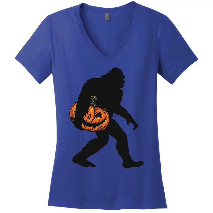 Halloween Bigfoot Carved Pumpkin Sasquatch Women's V-Neck T-Shirt