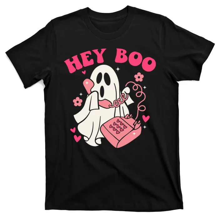 Hey Boo Cute Groovy Ghost Funny Halloween Mom Life Lazy Halloween Ghost Costume T-Shirt