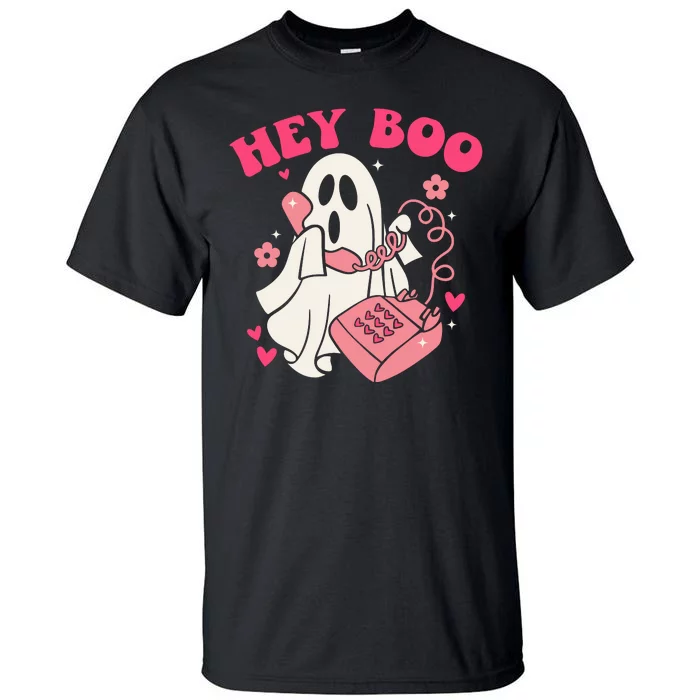 Hey Boo Cute Groovy Ghost Funny Halloween Mom Life Lazy Halloween Ghost Costume Tall T-Shirt