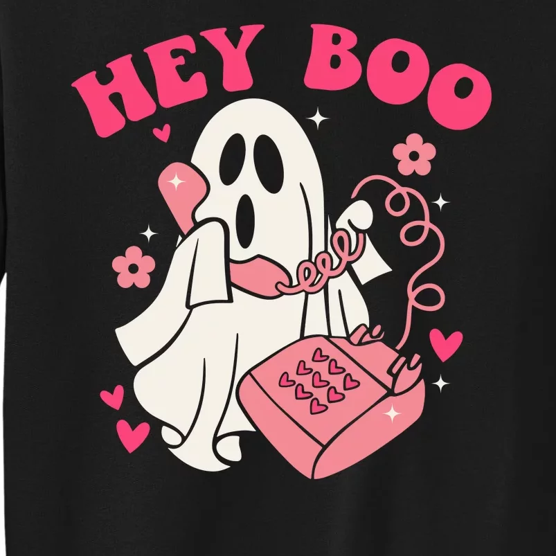 Hey Boo Cute Groovy Ghost Funny Halloween Mom Life Lazy Halloween Ghost Costume Tall Sweatshirt