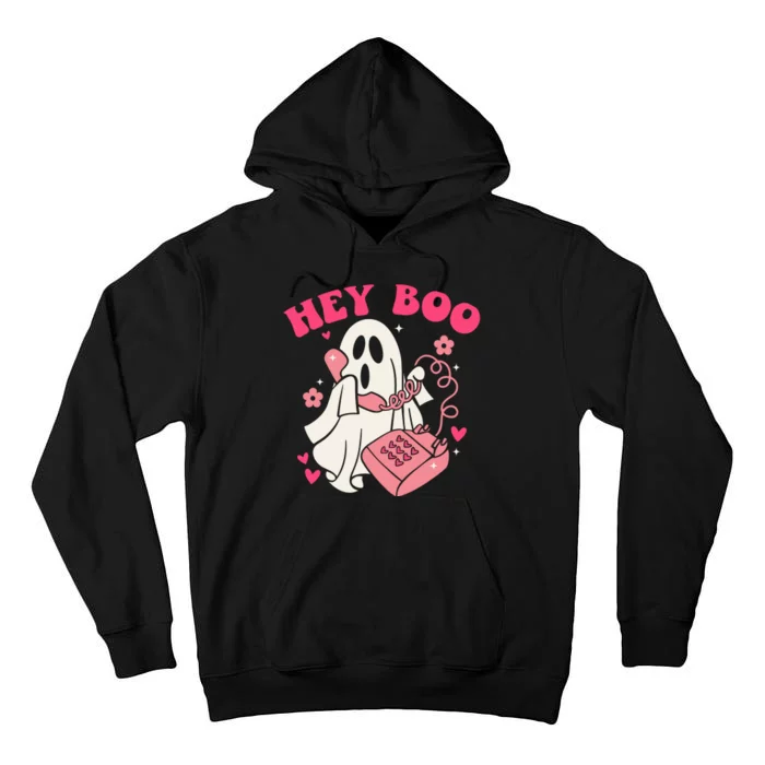 Hey Boo Cute Groovy Ghost Funny Halloween Mom Life Lazy Halloween Ghost Costume Tall Hoodie