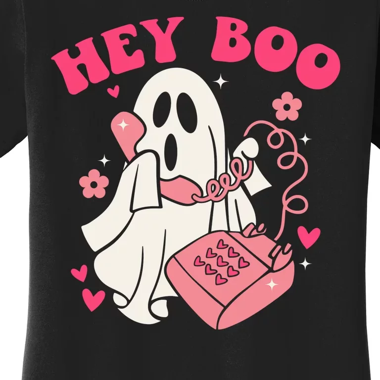 Hey Boo Cute Groovy Ghost Funny Halloween Mom Life Lazy Halloween Ghost Costume Women's T-Shirt