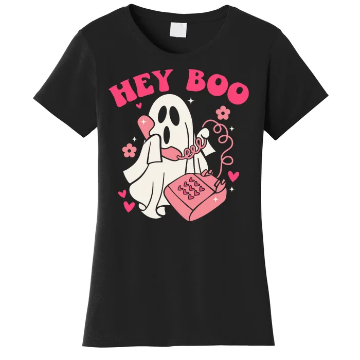 Hey Boo Cute Groovy Ghost Funny Halloween Mom Life Lazy Halloween Ghost Costume Women's T-Shirt