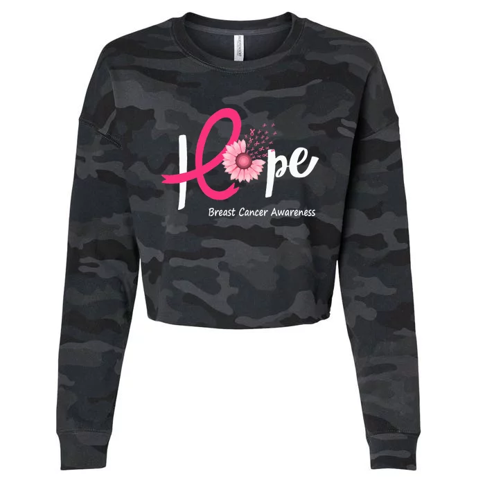 Hope Breast cancer pink Ribbons sunflower October month Cropped Pullover Crew