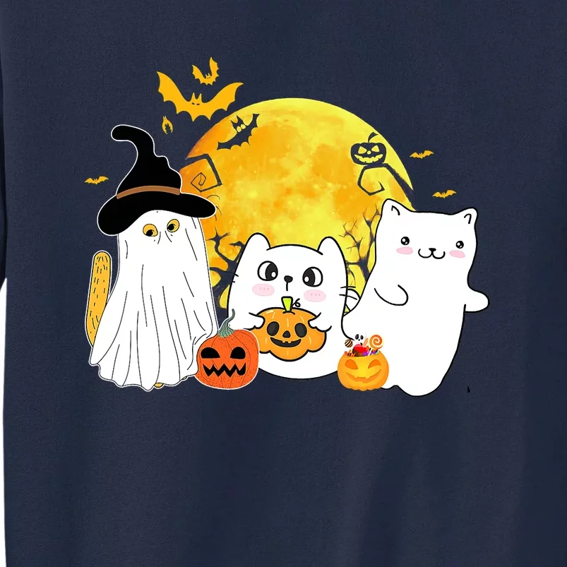 Halloween Black Cats In Ghost Costume Cute Tall Sweatshirt