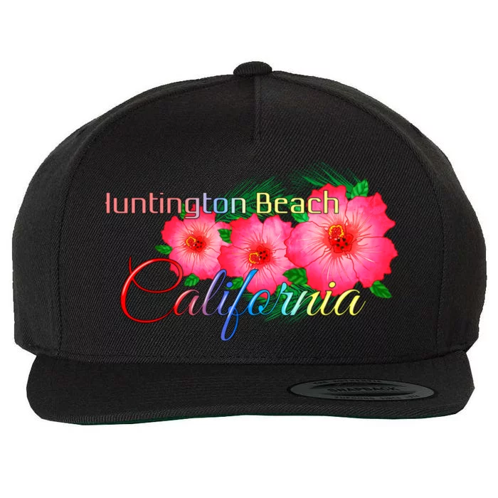 Huntington Beach California Tropical Flowers Family Vacation Gift Wool Snapback Cap