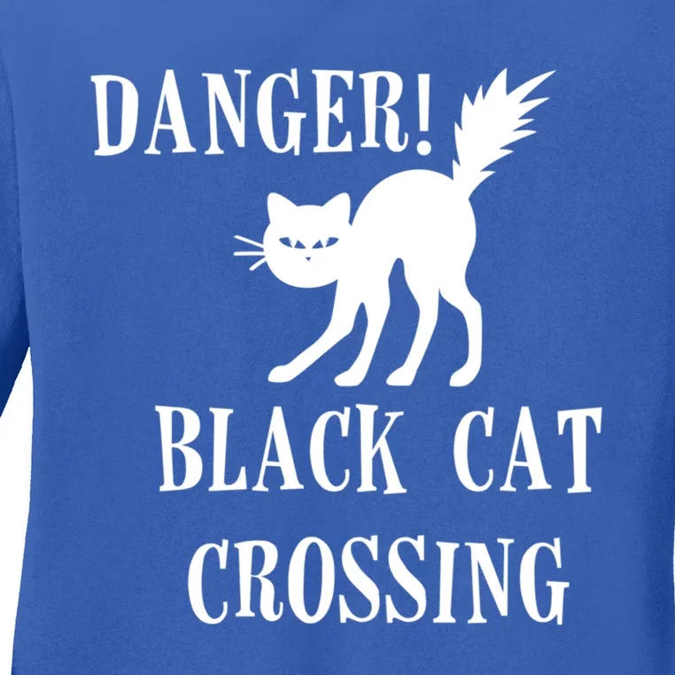 Halloween Black Cat Crossing Trick Or Treat Costume Design Gift Ladies Long Sleeve Shirt