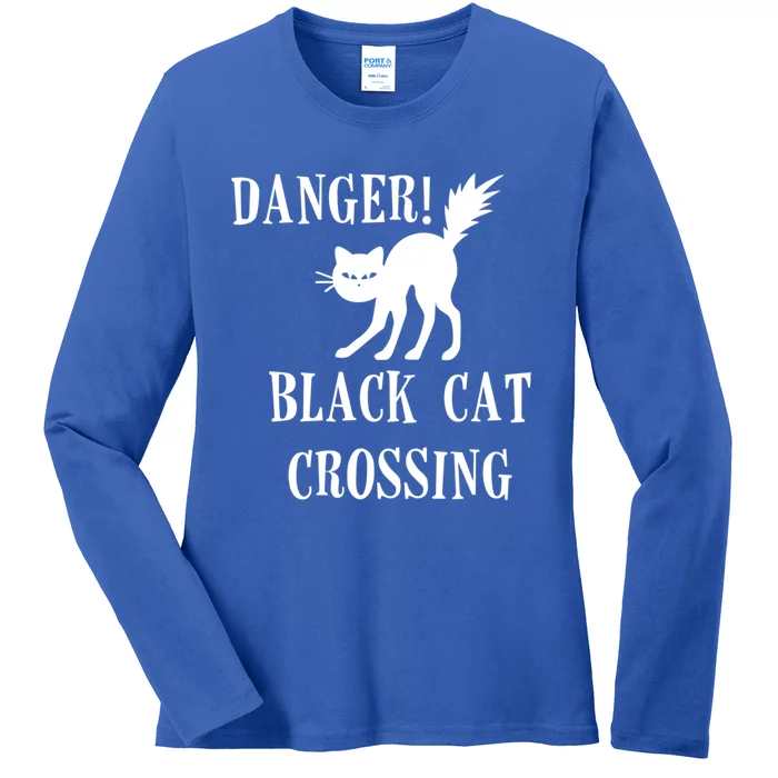 Halloween Black Cat Crossing Trick Or Treat Costume Design Gift Ladies Long Sleeve Shirt