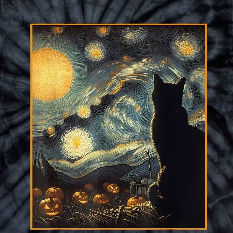 Halloween Black Cat Starry Night Cat Lovers Cat Tie-Dye T-Shirt