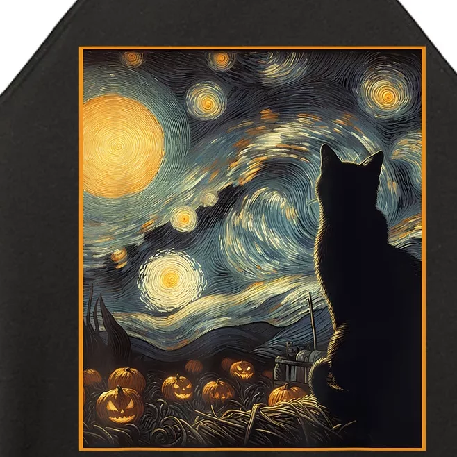 Halloween Black Cat Starry Night Cat Lovers Cat Women’s Perfect Tri Rocker Tank