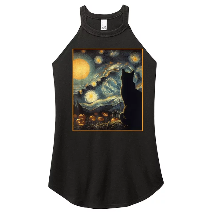 Halloween Black Cat Starry Night Cat Lovers Cat Women’s Perfect Tri Rocker Tank