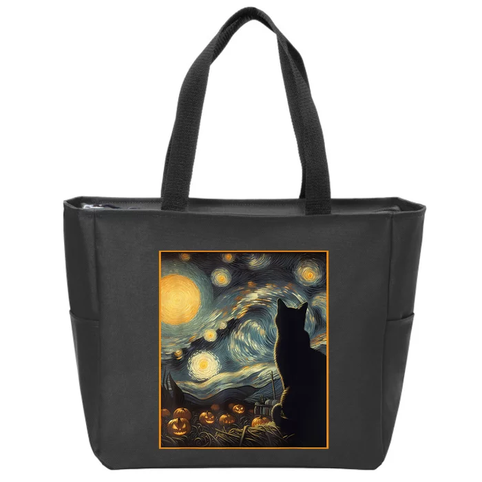 Halloween Black Cat Starry Night Cat Lovers Cat Zip Tote Bag