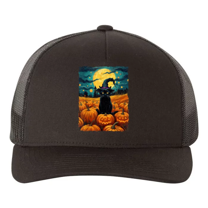 Halloween Black Cat Van Gogh Witch Kawaii Pumpkin Yupoong Adult 5-Panel Trucker Hat