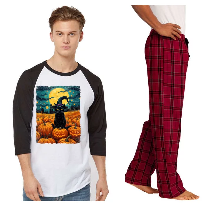 Halloween Black Cat Van Gogh Witch Kawaii Pumpkin Raglan Sleeve Pajama Set