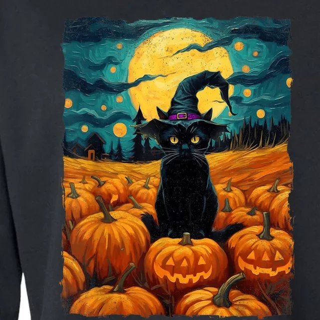 Halloween Black Cat Van Gogh Witch Kawaii Pumpkin Cropped Pullover Crew