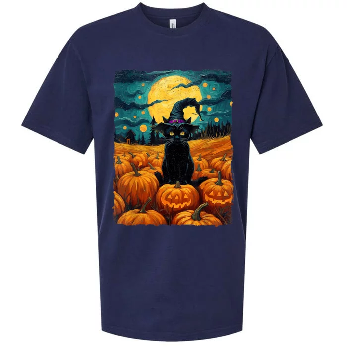 Halloween Black Cat Van Gogh Witch Kawaii Pumpkin Sueded Cloud Jersey T-Shirt