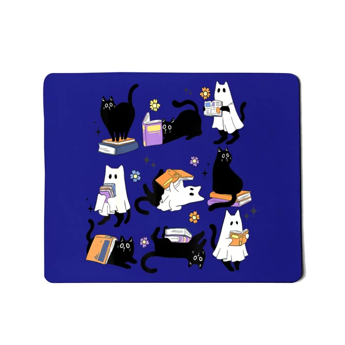 Halloween Bookish Cute Ghost Black Cat Reading Books Spooky Gift Mousepad