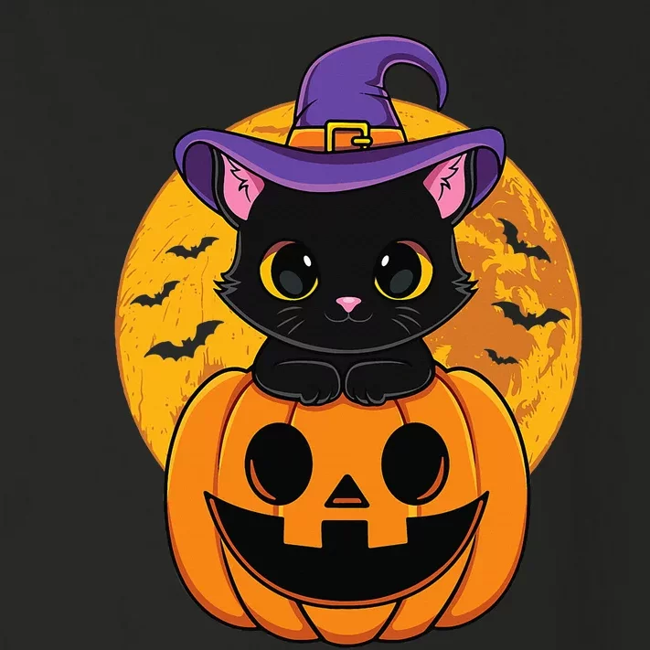 Halloween Black Cat Witch Hat Pumpkin Toddler Long Sleeve Shirt