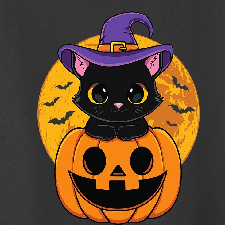 Halloween Black Cat Witch Hat Pumpkin Toddler T-Shirt