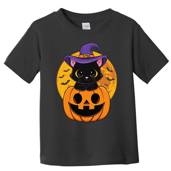 Halloween Black Cat Witch Hat Pumpkin Toddler T-Shirt