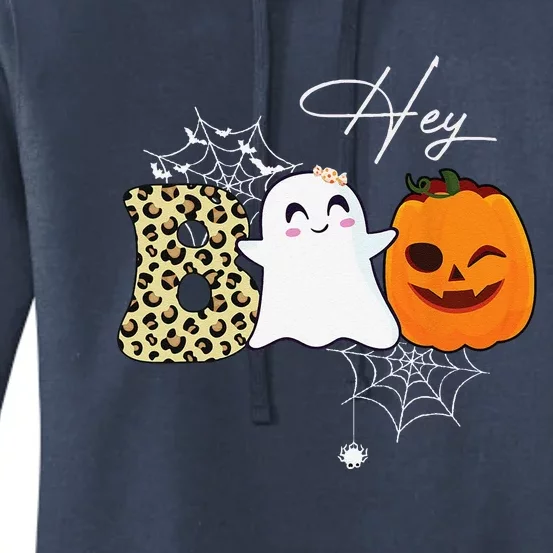 Hey Boo Cute Ghost Pumpkin Face Halloween Women's Pullover Hoodie