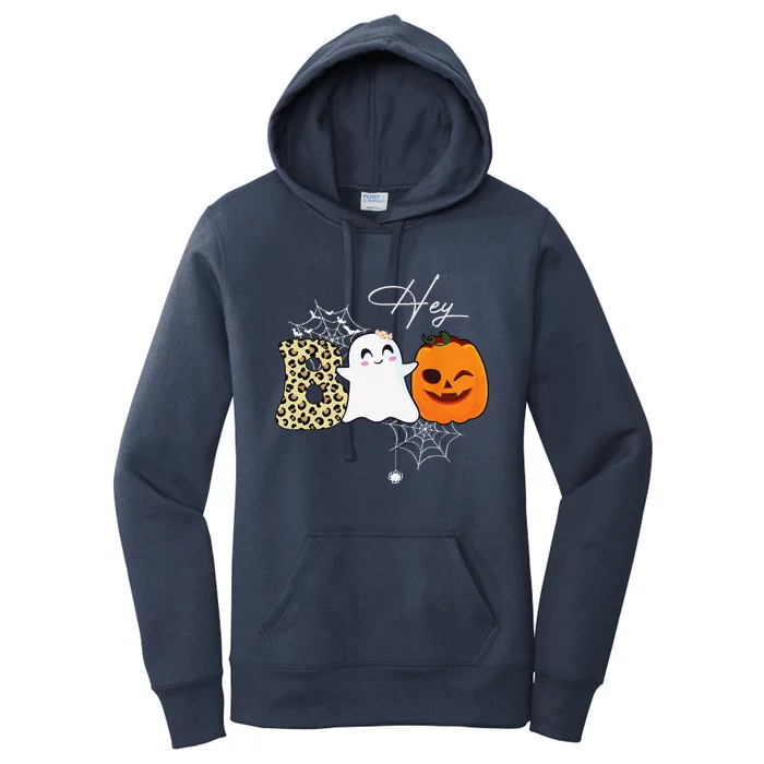 Hey Boo Cute Ghost Pumpkin Face Halloween Women's Pullover Hoodie