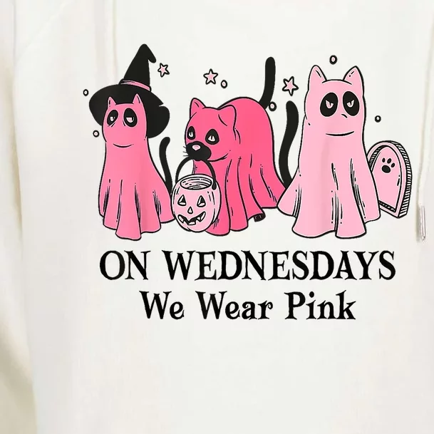 Halloween Breast Cancer On Wednesday We Wear Pink Ghost Womens Funnel Neck Pullover Hood