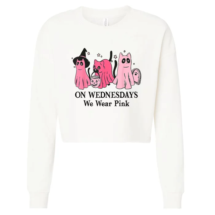 Halloween Breast Cancer On Wednesday We Wear Pink Ghost Cropped Pullover Crew