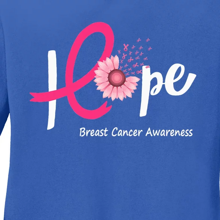 Hope Breast cancer pink Ribbons sunflower October month Ladies Long Sleeve Shirt