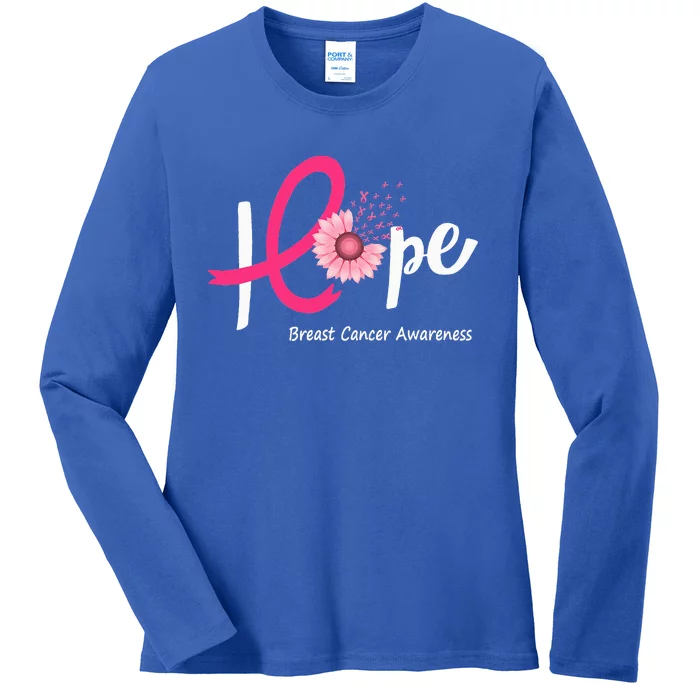 Hope Breast cancer pink Ribbons sunflower October month Ladies Long Sleeve Shirt