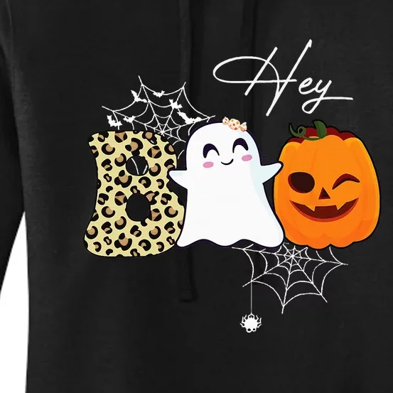 Hey Boo Cute Ghost Pumpkin Face Halloween Women's Pullover Hoodie