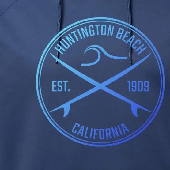 Huntington Beach California Surfer Gift Performance Fleece Hoodie