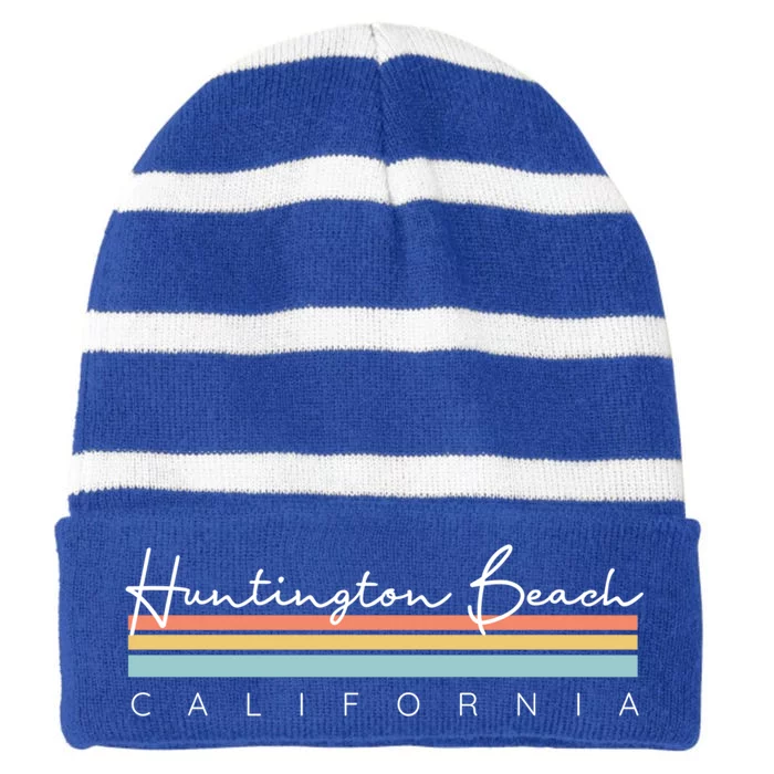 Huntington Beach California Cool Gift Striped Beanie with Solid Band