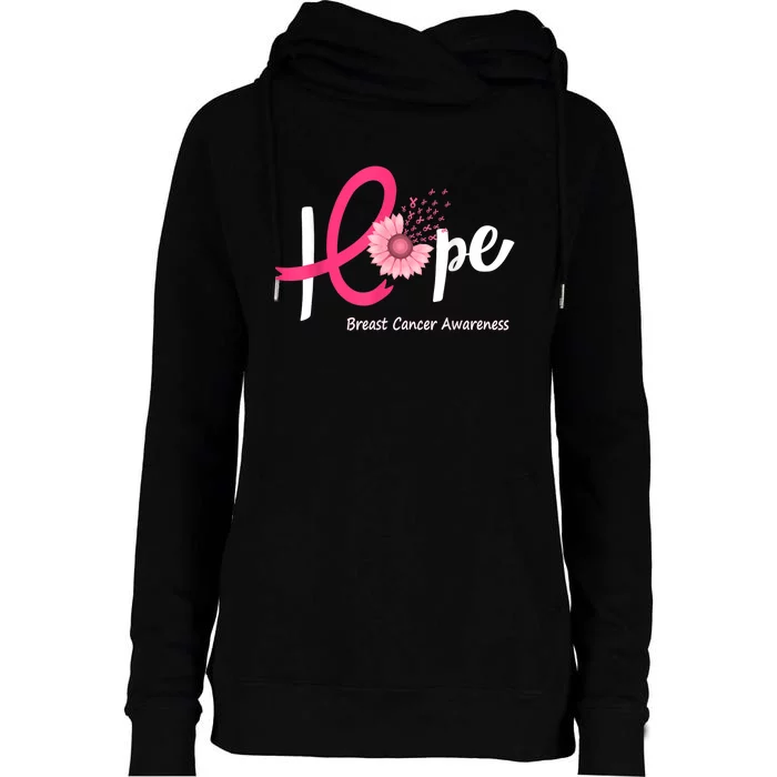 Hope Breast Cancer Pink Ribbons Sunflower Womens Funnel Neck Pullover Hood