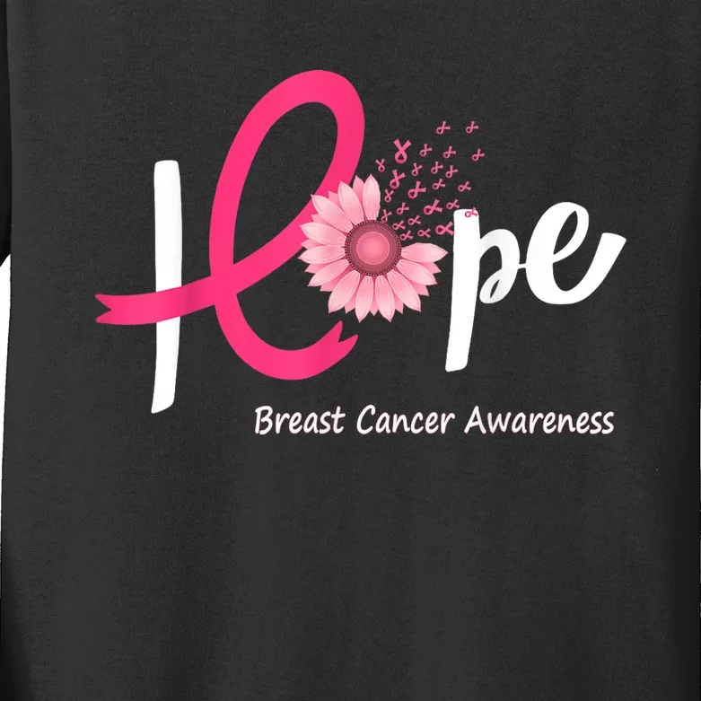 Hope Breast Cancer Pink Ribbons Sunflower Kids Long Sleeve Shirt