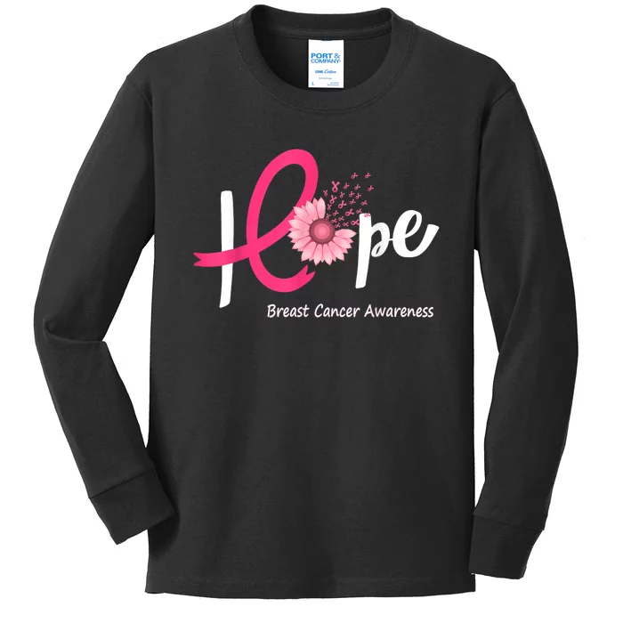 Hope Breast Cancer Pink Ribbons Sunflower Kids Long Sleeve Shirt