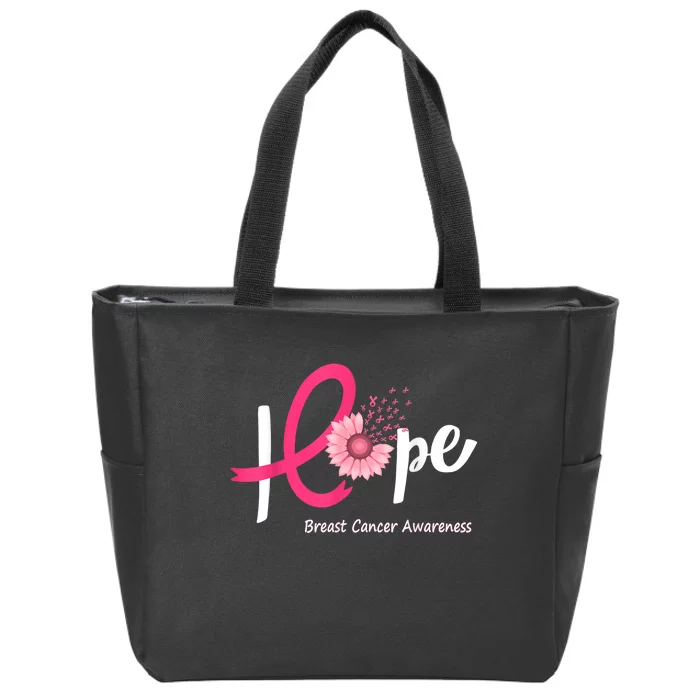 Hope Breast Cancer Pink Ribbons Sunflower Zip Tote Bag